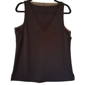 Banana Republic Top Blouse Womens M Black Sleeveless V-Neck Pullover Woven Solid